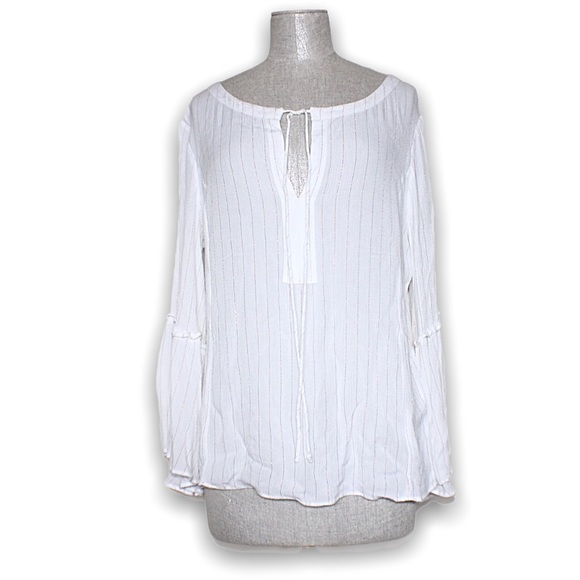 Ellen Tracey White Striped Peasant Blouse Medium - Picture 2 of 12